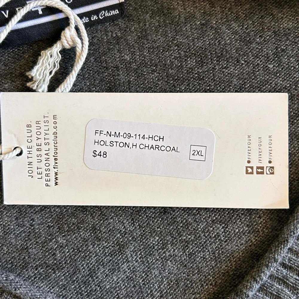Men’s Five Four Charcoal Gray V neck Pullover Sweater Size XXL NWT